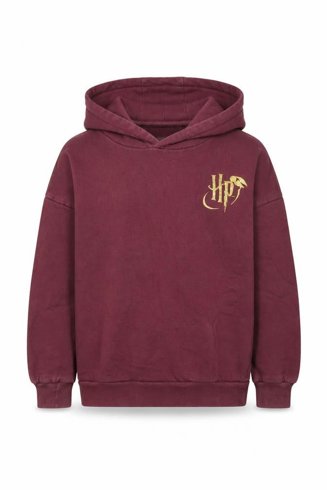 Front view of Harry Potter boys’ red hoodie 6-7 years hogwarts pullover