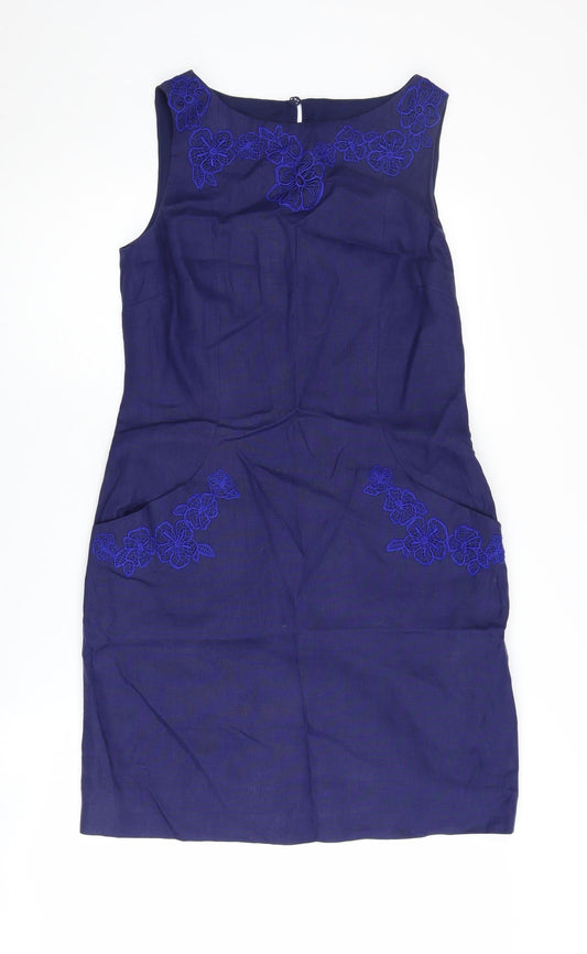 Coast Women's Blue Embroidered Sheath Dress Size 10