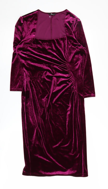 M&Co Women's Purple Velvet Bodycon Dress Size 14