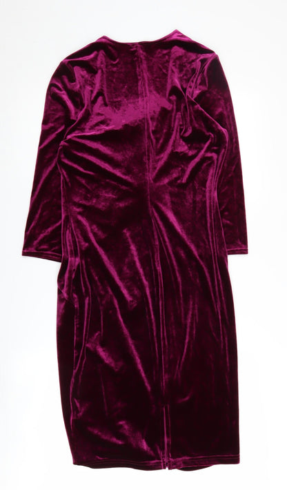 M&Co Women's Purple Velvet Bodycon Dress Size 14