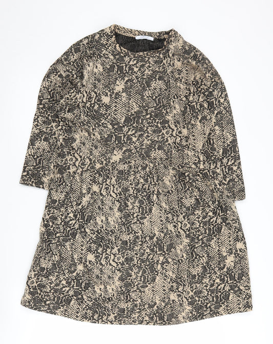 Zara Women's Beige Animal Print Shift Dress S