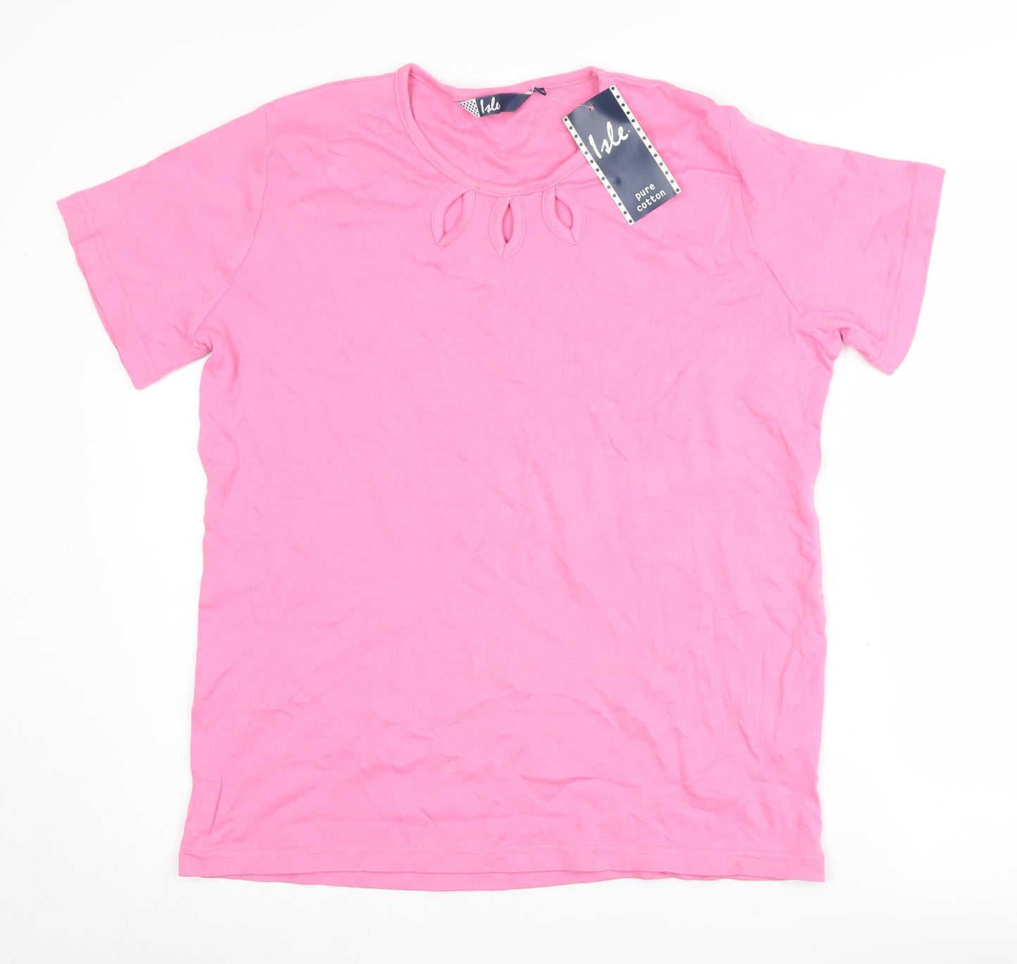 Isle Women's Pink Cotton T-Shirt, L, Crew Neck