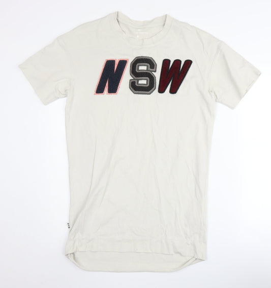 Nike Men's Beige Cotton T-Shirt S - NSW Logo Crew Neck