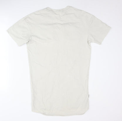 Nike Men's Beige Cotton T-Shirt S - NSW Logo Crew Neck