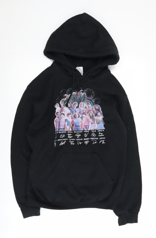 Front view of Gildan unisex black tv hoodie, size S, lightweight pullover