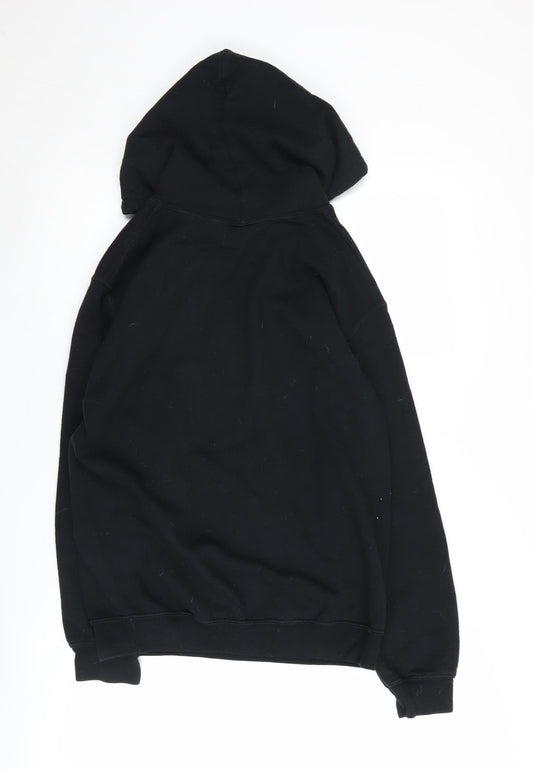 Back view of Gildan unisex black tv hoodie, size S, lightweight pullover