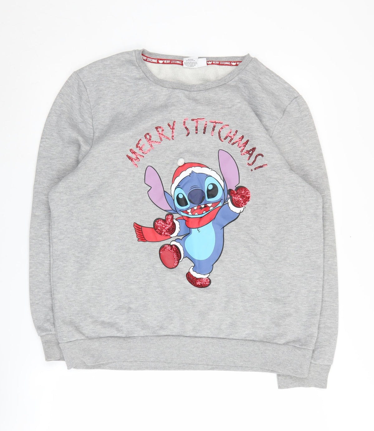 Front view of Disney Grey Pullover Sweatshirt, size L, Christmas Theme