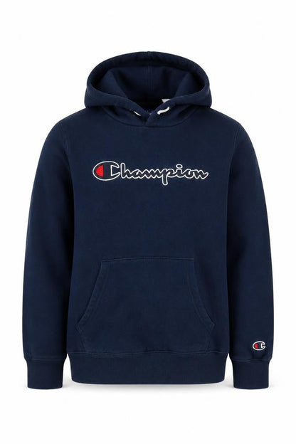 Front view of Champion boys’ blue pullover hoodie, size 9-10, years