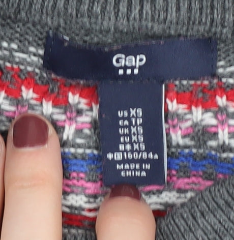 Gap Women's Grey Fair Isle Pullover Jumper XS