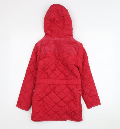 Next Girls Red Quilted Coat 9-10 Yrs Hooded Lined