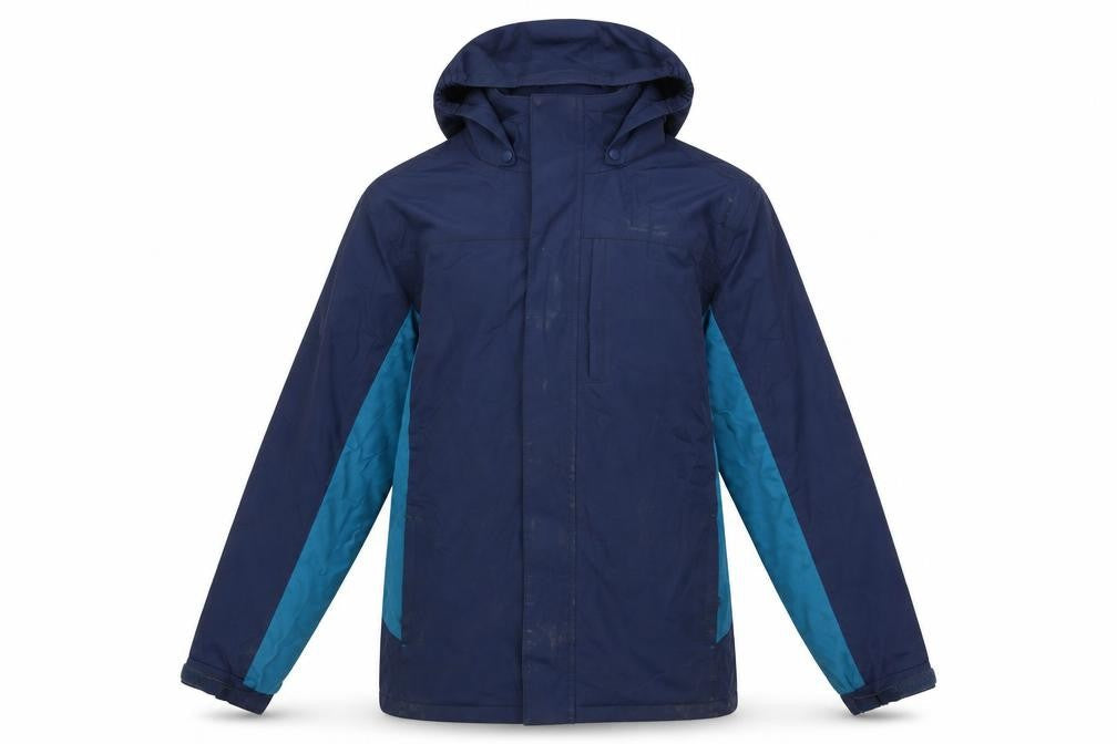 Front view of Mountain Warehouse boys’ blue waterproof rain coat 13 years