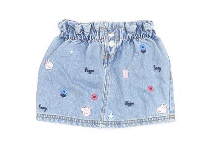 Peppa Pig Girls Blue Mini Skirt, 12-18 Months, Denim Embroidered