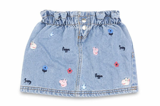 Peppa Pig Girls Blue Mini Skirt, 12-18 Months, Denim Embroidered