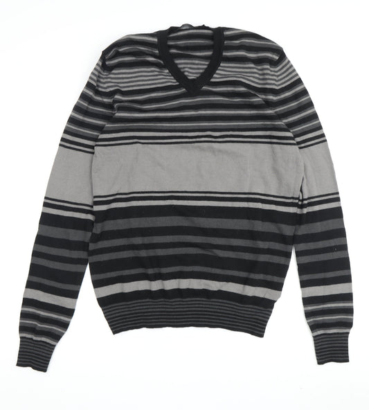 Calvin Klein Jeans Men's Black XL V-Neck Striped Jumper