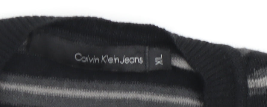 Calvin Klein Jeans Men's Black XL V-Neck Striped Jumper