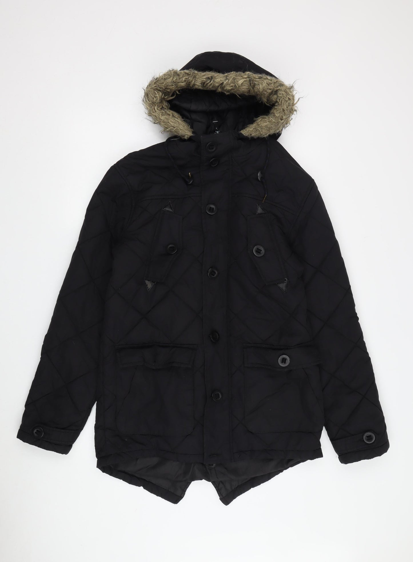 Mens UK Size S Brave Soul Black Quilted Coat