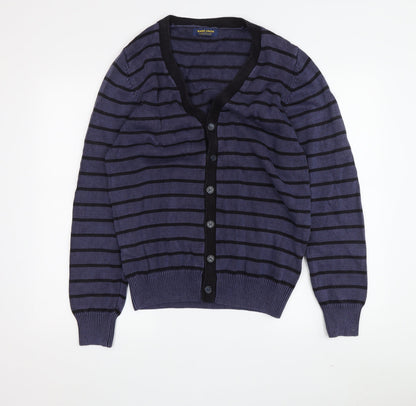 Zara Boys Blue Striped Cardigan, Size 10, V-Neck, Cotton