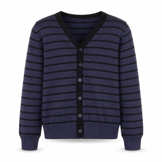Zara Boys Blue Striped Cardigan, Size 10, V-Neck, Cotton