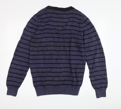 Zara Boys Blue Striped Cardigan, Size 10, V-Neck, Cotton