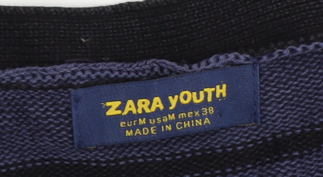 Zara Boys Blue Striped Cardigan, Size 10, V-Neck, Cotton