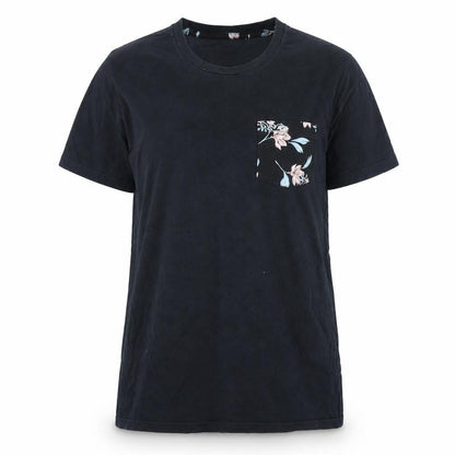 Front view of Relevant unisex black floral pocket t-shirt l