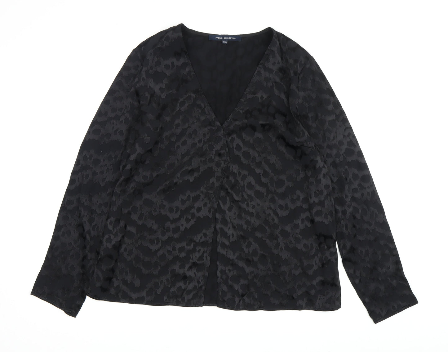 French Connection Women's Black Animal Print Blouse Size 14
