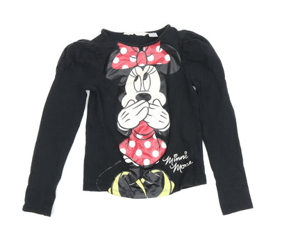 H&M Girls Black Minnie Mouse Long Sleeve T-Shirt Size 7-8
