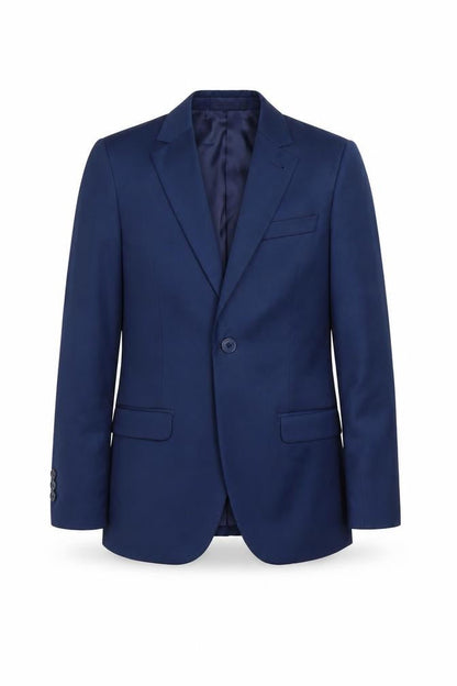 Front view of Roco boys’ blue suit jacket, size 146, formal occasion
