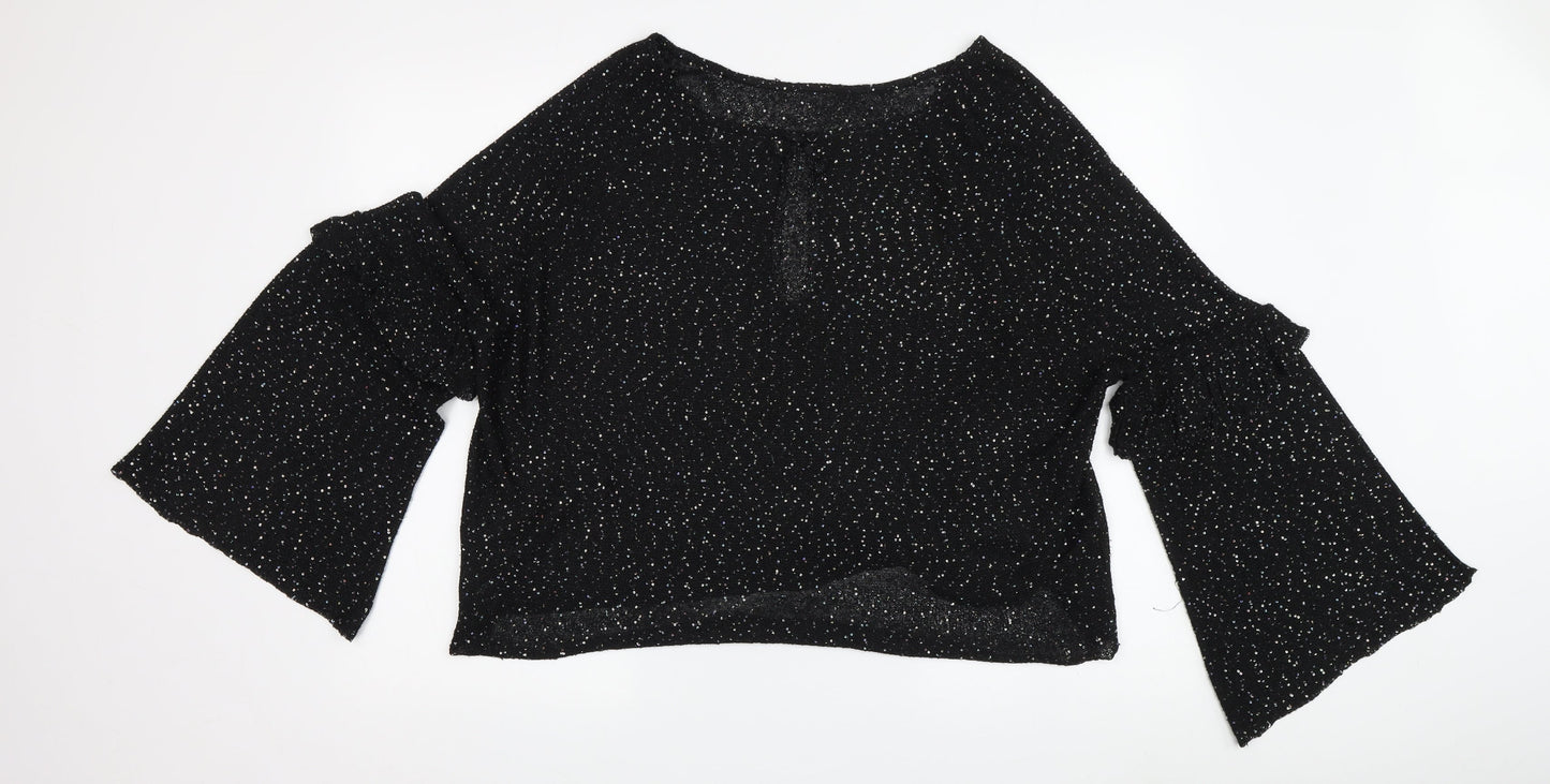 Womens UK Size M Zara Black Cropped Blouse