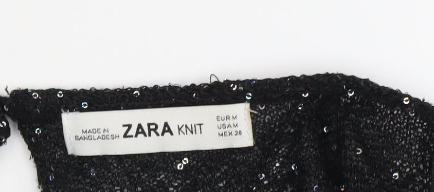 Womens UK Size M Zara Black Cropped Blouse