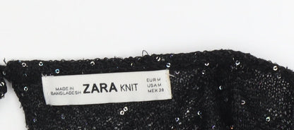 Womens UK Size M Zara Black Cropped Blouse