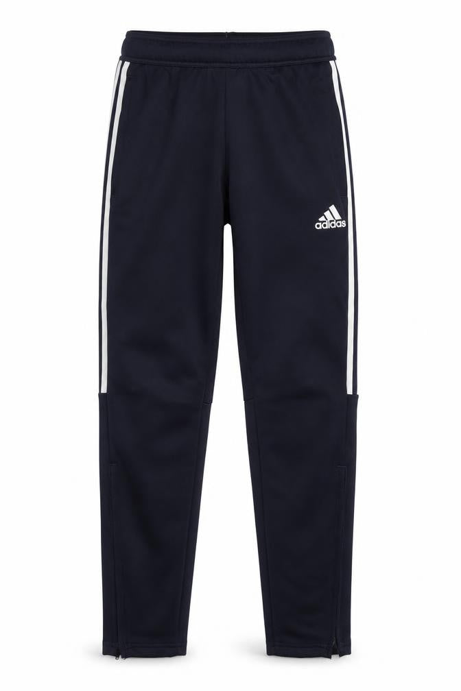 Front view of Adidas boys’ black track pants, size S, sportswear essentials