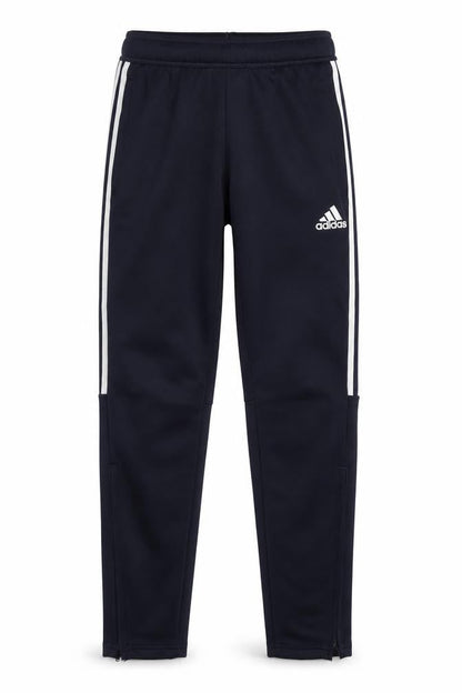 Front view of Adidas boys’ black track pants, size S, sportswear essentials