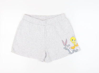 Primark Women's Grey Cartoon Sweat Shorts Size 12 Fun Casual