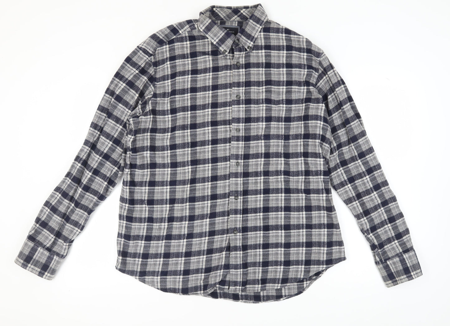 Marks and Spencer Men's Grey Check Flannel Shirt XL