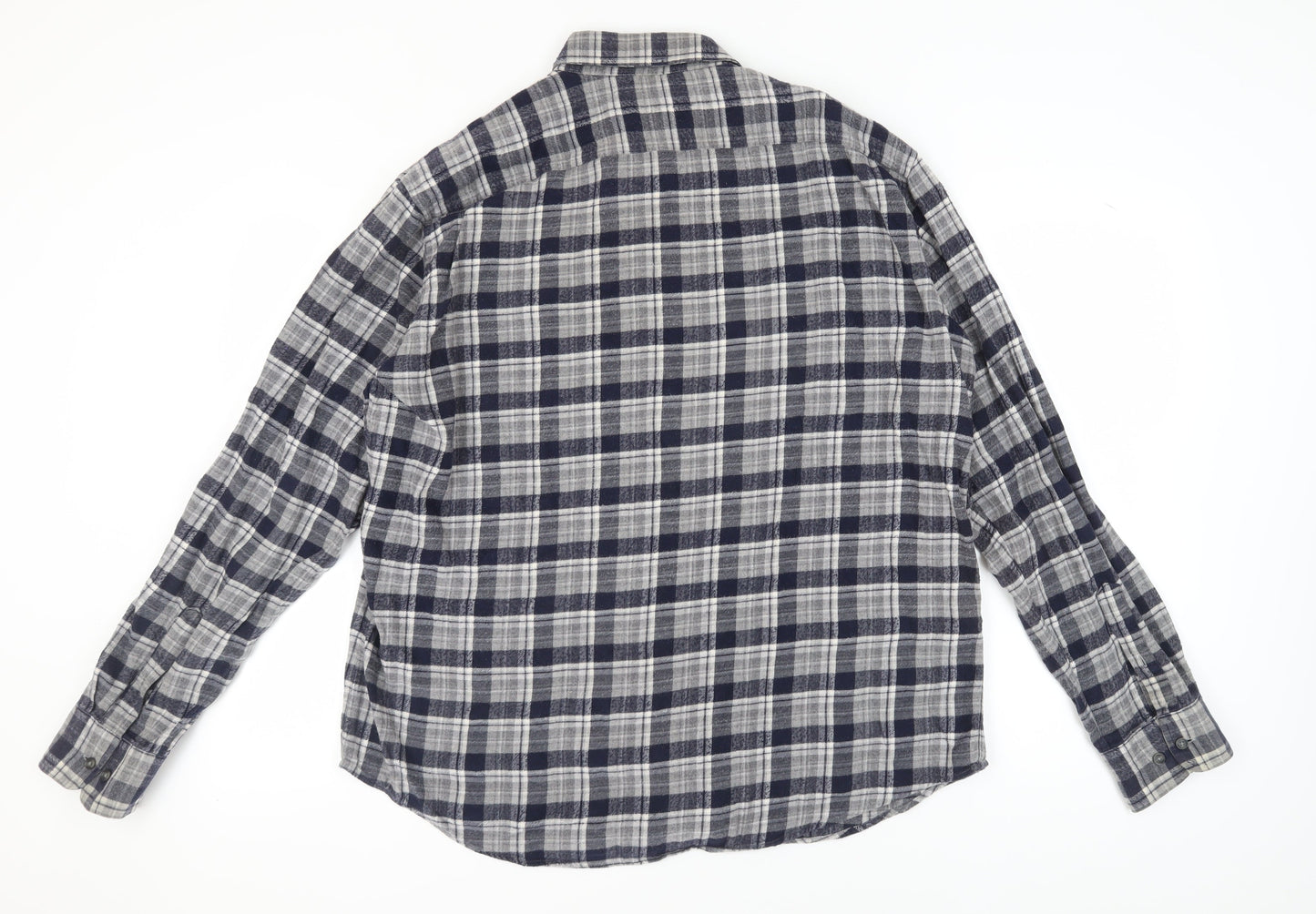 Marks and Spencer Men's Grey Check Flannel Shirt XL