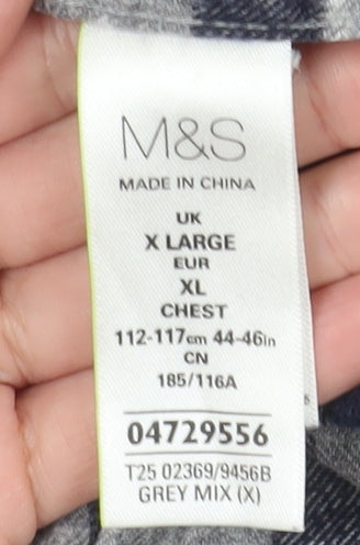 Marks and Spencer Men's Grey Check Flannel Shirt XL