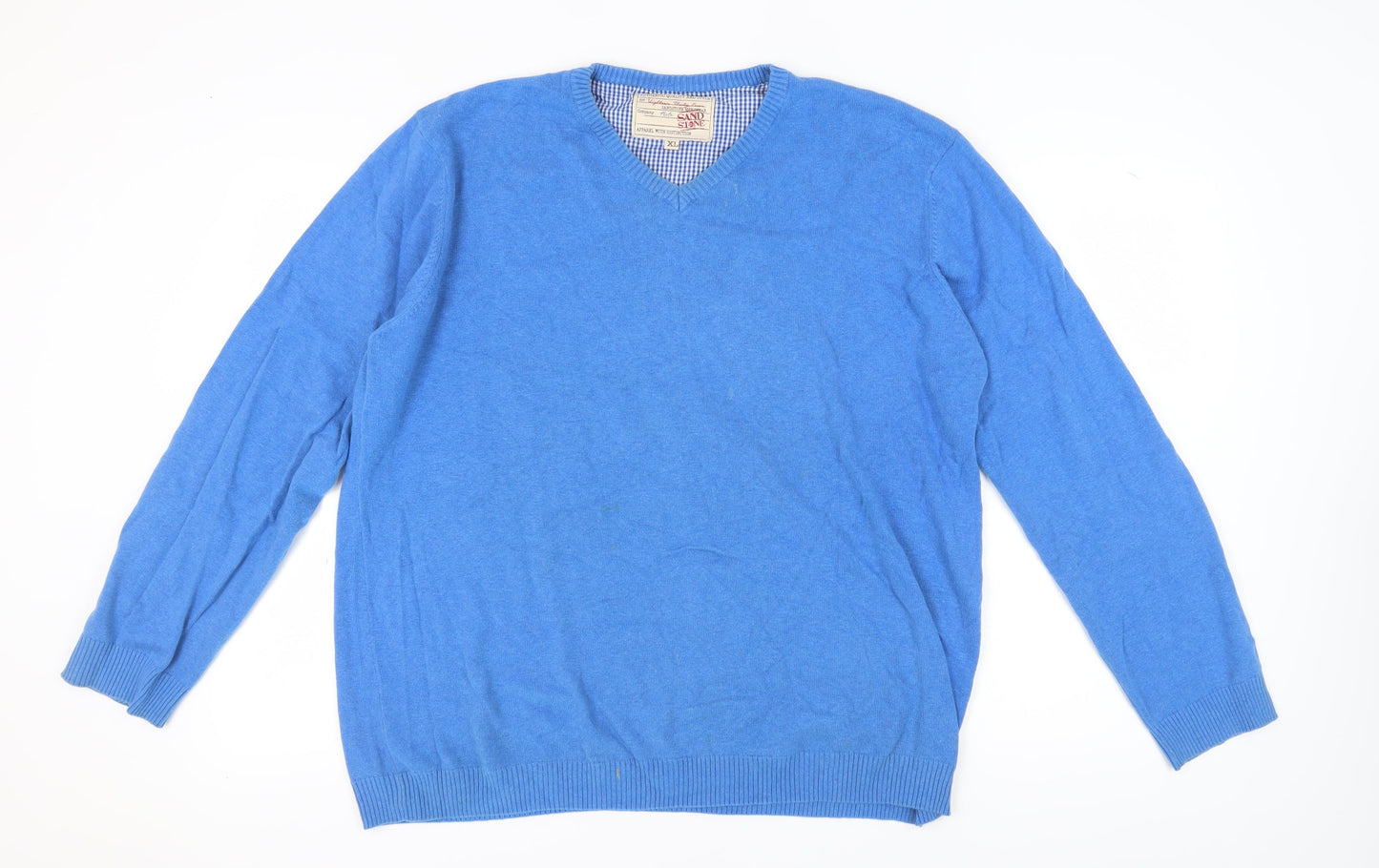 Sandstone XL Men's Blue Cotton Pullover Jumper - V-Neck