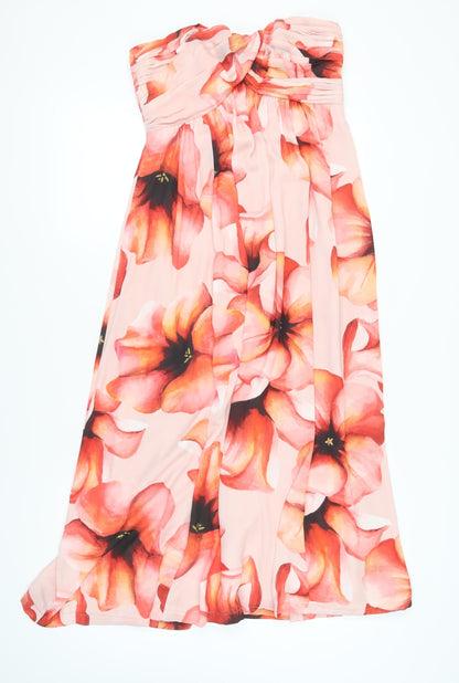Monsoon Women's Pink Floral A-Line Strapless Dress, Size 12