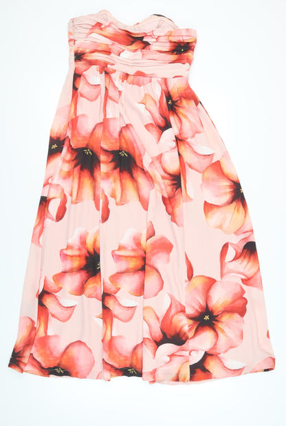 Monsoon Women's Pink Floral A-Line Strapless Dress, Size 12