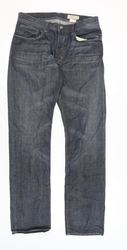H&M Men's Blue Straight Jeans, Size 33, Dark Denim