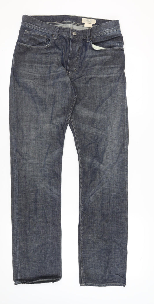 H&M Men's Blue Straight Jeans, Size 33, Dark Denim