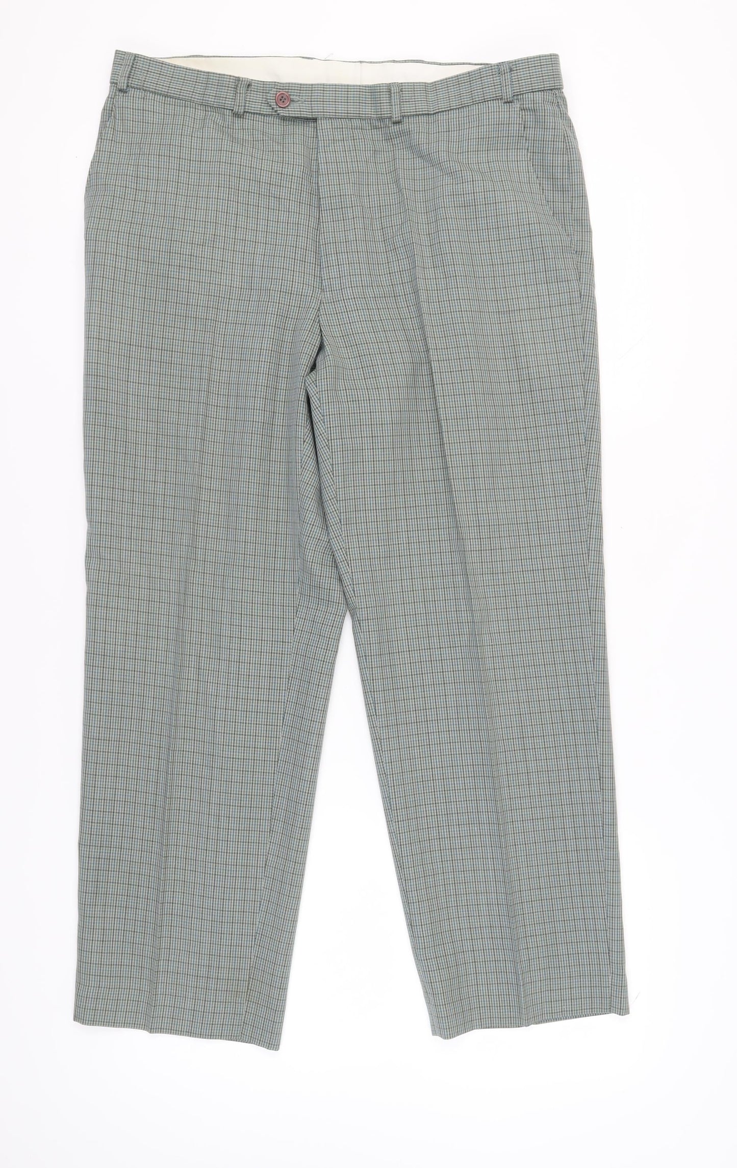 Marks and Spencer Green Check Pleated Trousers 38 Waist