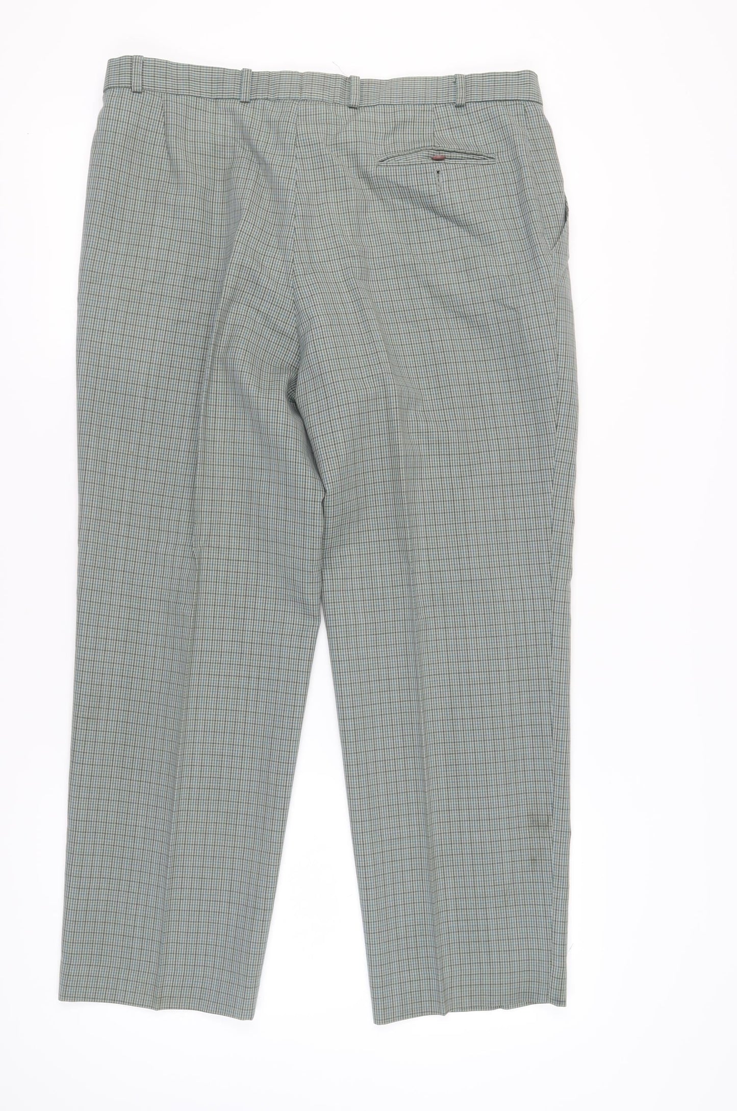 Marks and Spencer Green Check Pleated Trousers 38 Waist