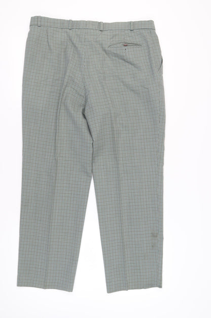 Marks and Spencer Green Check Pleated Trousers 38 Waist