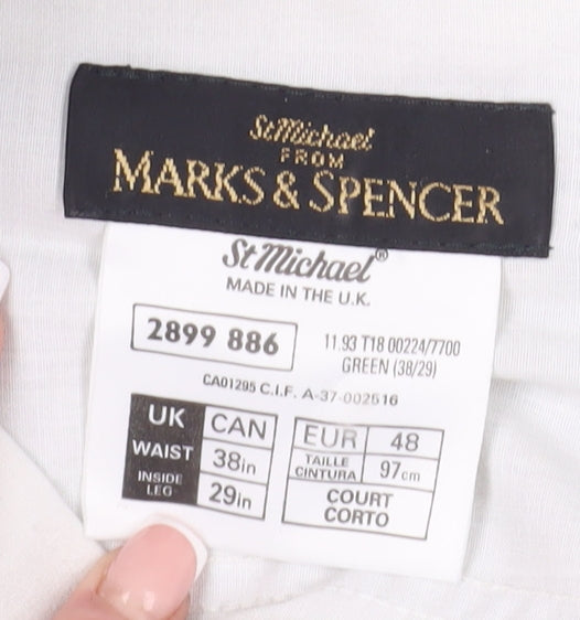 Marks and Spencer Green Check Pleated Trousers 38 Waist