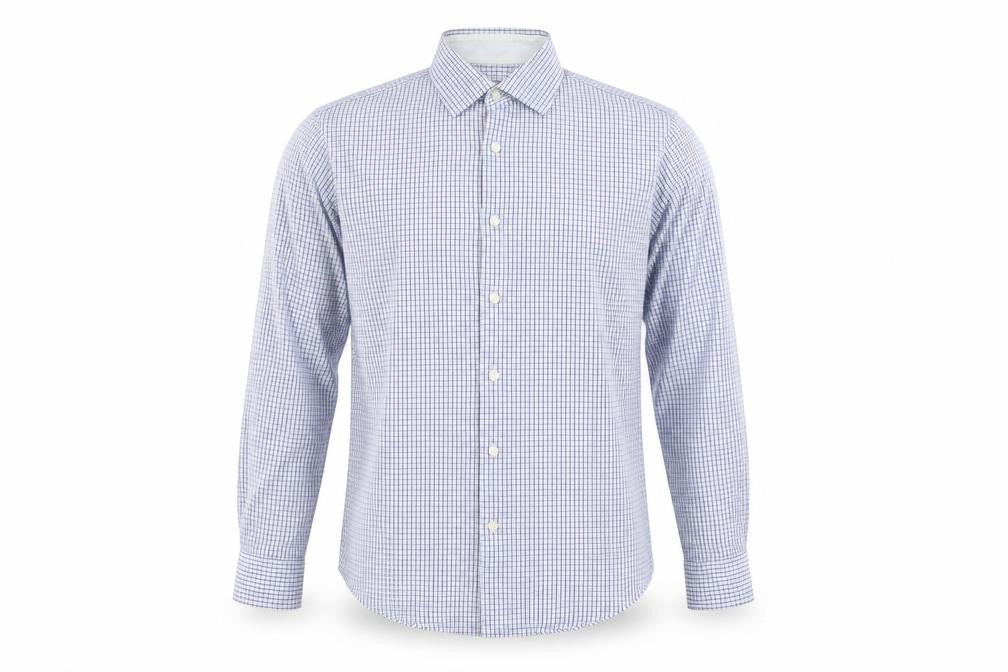 Front view of Jaeger Men's Blue Check Long Sleeve Shirt 15
