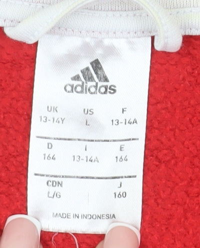 Adidas Boys' Red Full Zip Hoodie Size 13-14 Years