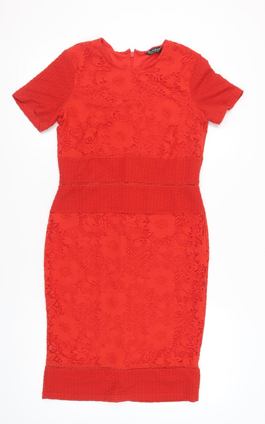 Miss Selfridge Red Bodycon Dress, UK 12, Party Floral Lace