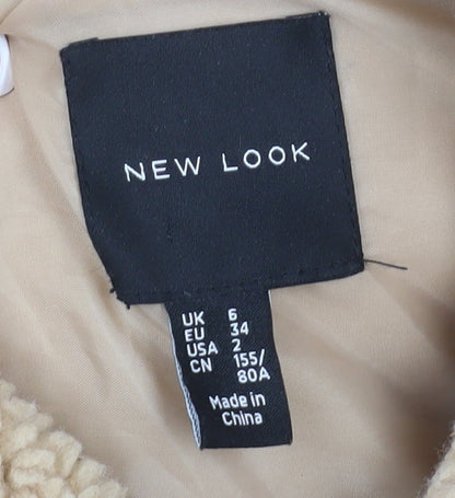 New Look Women's Beige Fleece Jacket, Size 6, Collared Style